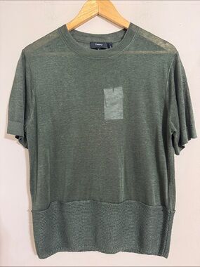 NWT Theory Womens Linen Blend Short-Sleeve Knit Top Green size S Minimalist Chic